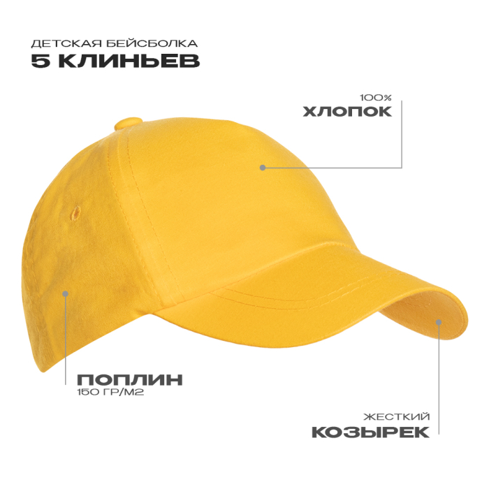 Бейсболка детская 5 клиньев хлопок 150, 10JU